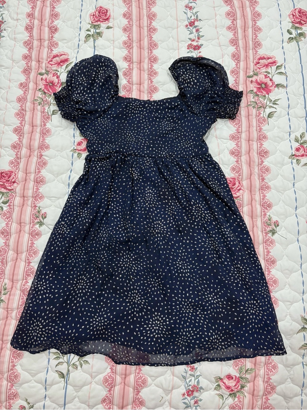 Trixxi girls polka dot sparkle navy dress with puff sleeves- size 14 girls